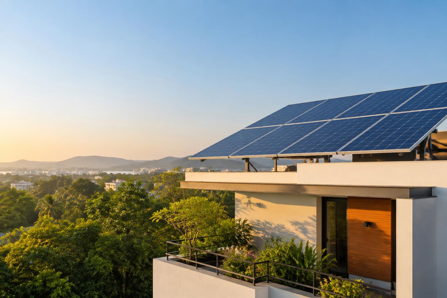 Solar panels on a residential rooftop
